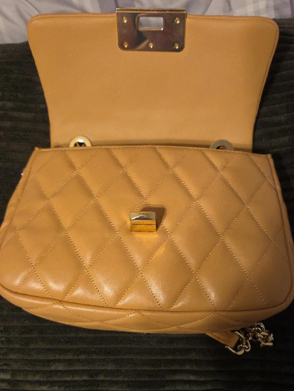kate spade Quilted Shoulder Bag in Camel Tan with Gold Hardware